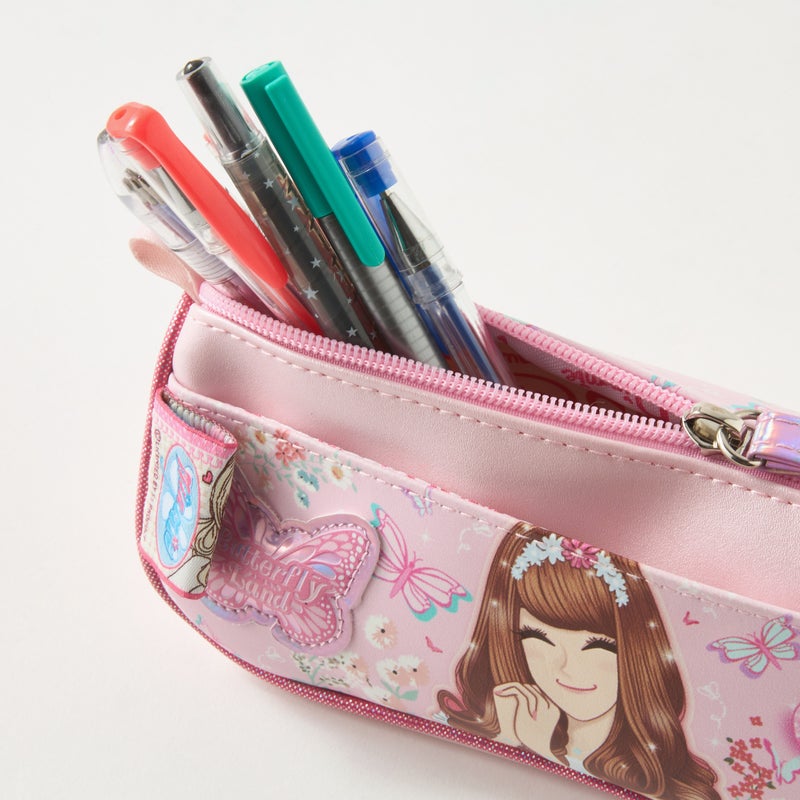 Minmie Butterfly Land-Pouch-1 Cmprt-Printed (Pvc) Pastel Pink \ 20X8X9 - Image 4